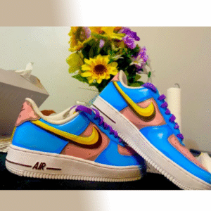 sneakers personalizadas – diseño azul, rosa y dorado